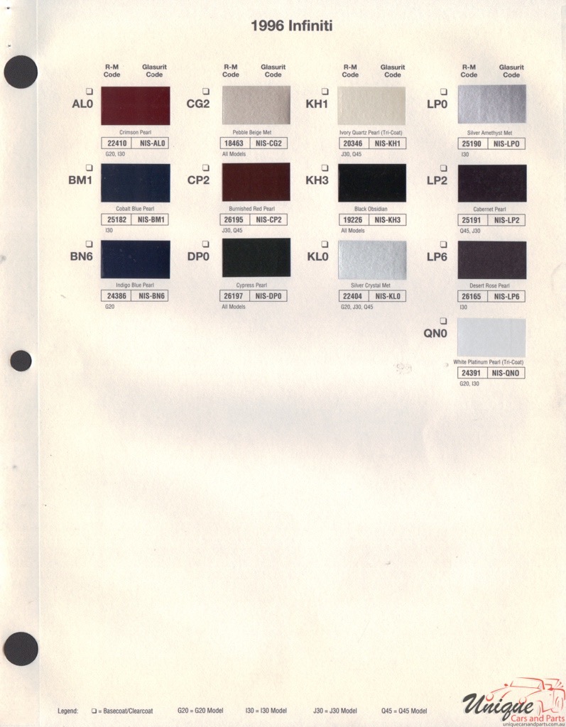 1996 Infiniti Paint Charts RM